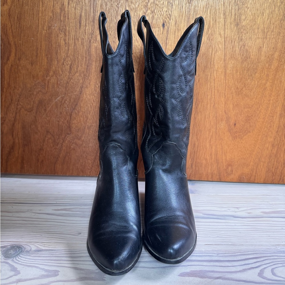 Black faux Leather Women's Cowgirl Boots